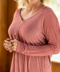 L Love LONG SLEEVES Wine Washed V-Neck Long Sleeve Top