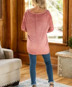 L Love LONG SLEEVES Wine Washed V-Neck Long Sleeve Top