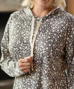 Mittoshop Grey And Taupe Abstract Animal Print Top LONG SLEEVES