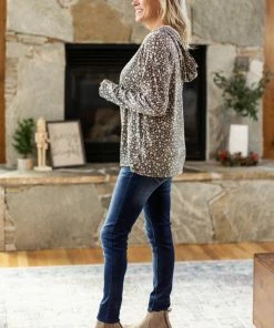 Mittoshop Grey And Taupe Abstract Animal Print Top LONG SLEEVES