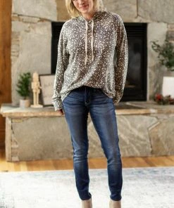 Mittoshop Grey And Taupe Abstract Animal Print Top LONG SLEEVES