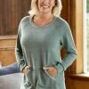Staccato Olive Heathered Top With Kangaroo Pocket LONG SLEEVES