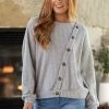 Gilli LONG SLEEVES Grey Waffle Knit Long Sleeve Top With Buttons