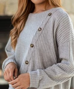 Gilli LONG SLEEVES Grey Waffle Knit Long Sleeve Top With Buttons 13 Gilli LONG SLEEVES Grey Waffle Knit Long Sleeve Top With Buttons