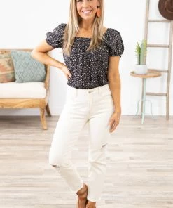 Heyson Black Ditsy Floral Square Neck Bodysuit