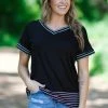 Blumin Apparel Tops Black And White Stripe Trim V-Neck Top