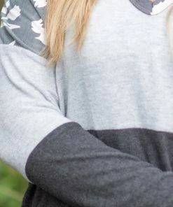 ADORA LONG SLEEVES Grey Animal Print Brushed Knit Hoodie