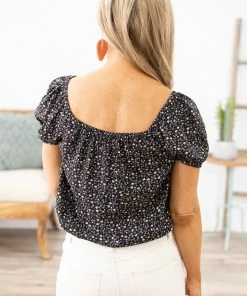 Heyson Black Ditsy Floral Square Neck Bodysuit