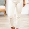 Rewash Bottoms Cream Distressed Straight Leg Ankle Jeans
