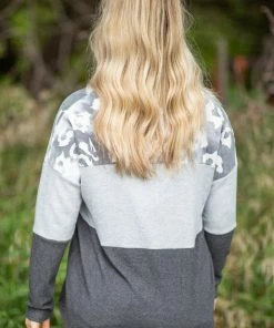 ADORA LONG SLEEVES Grey Animal Print Brushed Knit Hoodie