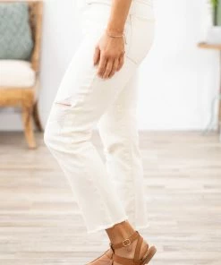 Rewash Bottoms Cream Distressed Straight Leg Ankle Jeans 8 Rewash Bottoms Cream Distressed Straight Leg Ankle Jeans