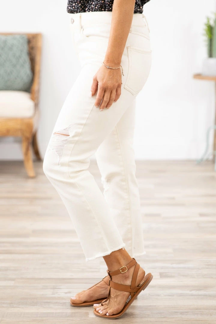 Rewash Bottoms Cream Distressed Straight Leg Ankle Jeans 5 Rewash Bottoms Cream Distressed Straight Leg Ankle Jeans