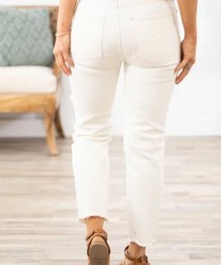 Rewash Bottoms Cream Distressed Straight Leg Ankle Jeans 9 Rewash Bottoms Cream Distressed Straight Leg Ankle Jeans