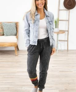 Exist Sport Line Bottoms Charcoal Acid Wash Knit Joggers