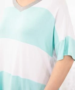 Hailey And Co Turquoise And White Colorblock V-Neck Top SHORT SLEEVES