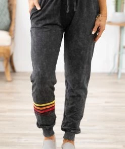 Exist Sport Line Bottoms Charcoal Acid Wash Knit Joggers