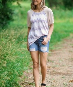 White Birch Cream And Beige Chevron Print Raglan Top Tops