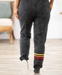 Exist Sport Line Bottoms Charcoal Acid Wash Knit Joggers