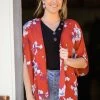 IJoah Cranberry Multicolor Floral Print Kimono Tops
