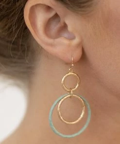 Crystals Trading Inc Accessories Sage And Gold Circle Dangle Earrings