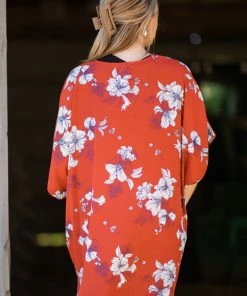 IJoah Cranberry Multicolor Floral Print Kimono Tops