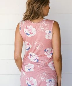 Viamor Blush Floral Print V-Neck Tank Tops
