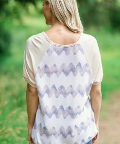 White Birch Cream And Beige Chevron Print Raglan Top Tops
