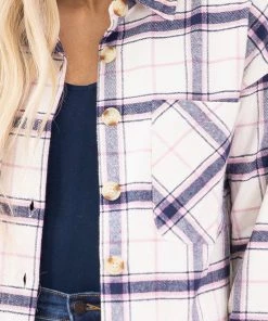 Blu Pepper Outerwear Navy And Ivory Plaid Shacket With Pockets