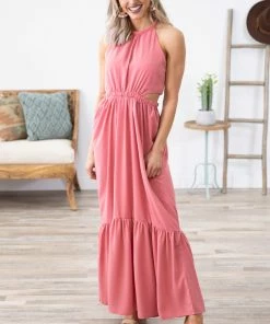 Beeson River Coral Maxi Dress With Side Cutouts Dresses
