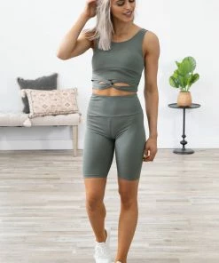S&G Apparel Inc. Sage Banded Hem Bra And Bike Short Set