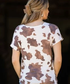 Melon Mocha And White Cow Print V-Neck Top 7 Melon Mocha And White Cow Print V-Neck Top
