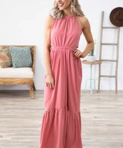 Beeson River Coral Maxi Dress With Side Cutouts Dresses