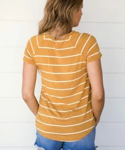 Perfect Peach Mustard And White Stripe Top Tops
