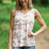 White Birch Baby Pink Multicolor Camouflage Print Tank Tops