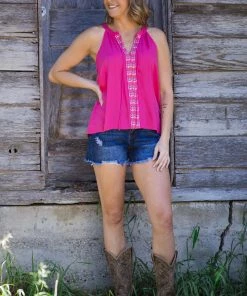 Staccato Hot Pink Tank With Embroidery Detail
