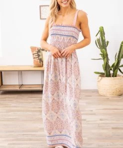Lovely Melody Dresses Baby Pink Multicolor Paisley Maxi Dress
