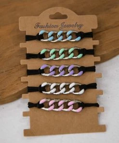 OMG Blings Accessories Black Multicolor Enamel Chain Hair Tie Set