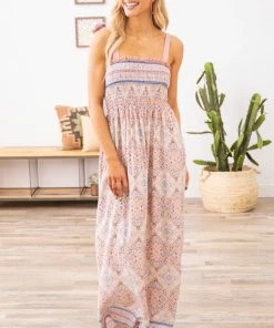 Lovely Melody Dresses Baby Pink Multicolor Paisley Maxi Dress