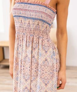 Lovely Melody Dresses Baby Pink Multicolor Paisley Maxi Dress