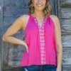 Staccato Hot Pink Tank With Embroidery Detail