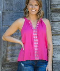 Staccato Hot Pink Tank With Embroidery Detail