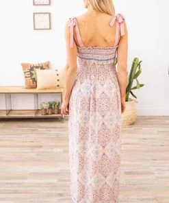 Lovely Melody Dresses Baby Pink Multicolor Paisley Maxi Dress