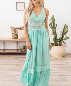 Miss Avenue Dresses Mint Crochet Waist Maxi Dress