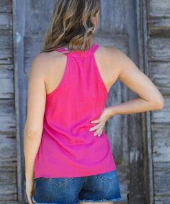 Staccato Hot Pink Tank With Embroidery Detail