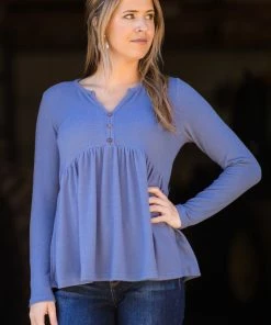 Staccato Cornflower Button Detail Babydoll Top