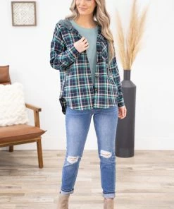 Jodifl Teal Multicolor Hooded Button Down Flannel LONG SLEEVES 9 Jodifl Teal Multicolor Hooded Button Down Flannel LONG SLEEVES