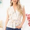 Gilli Cream Multicolor Marble Print Peplum Tank 1 Gilli Cream Multicolor Marble Print Peplum Tank