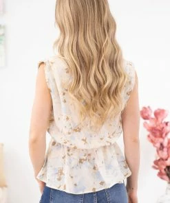 Gilli Cream Multicolor Marble Print Peplum Tank 10 Gilli Cream Multicolor Marble Print Peplum Tank