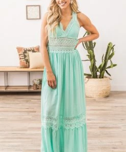 Miss Avenue Dresses Mint Crochet Waist Maxi Dress