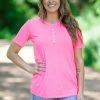Heimish Tops Neon Pink Button Detail Top
